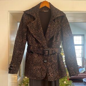 Roz & Ali Black and Brown Patterned Trench Coat